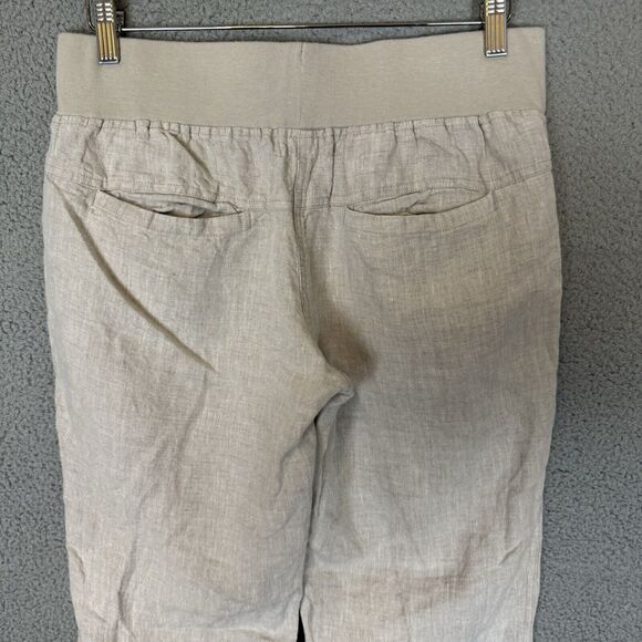 Allen Allen Pants Womens Petite Medium Beige Pull On‎ 100% Linen Straight Leg - Picture 4 of 9